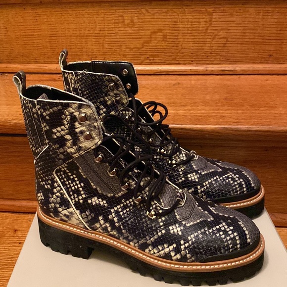 Marc Fisher Izzie Black Snake Combat Boot - Picture 4 of 6